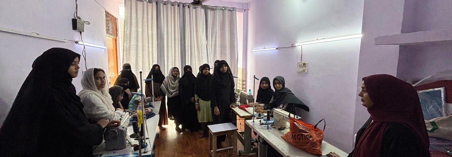 Women participate in Farheen Ansari’s stitching class at Sabaat.